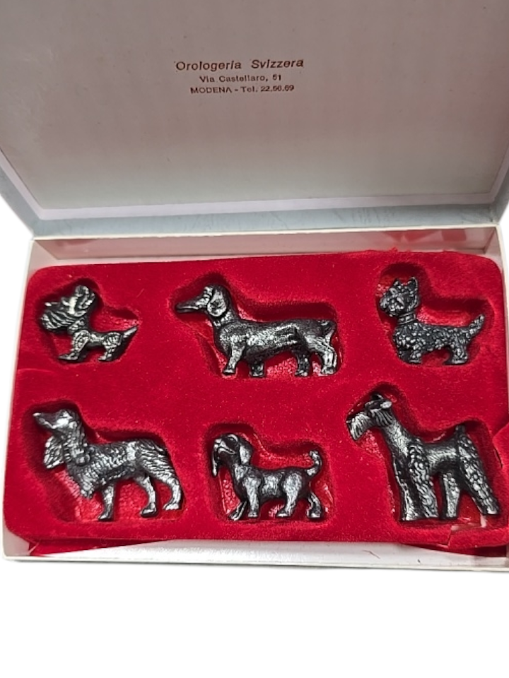 Set 5 cani in peltro made in italy italia