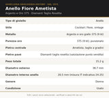 Anello Fiore Ametista Argento Oro 375 Diamanti Rosetta Vintage Cocktail 15g