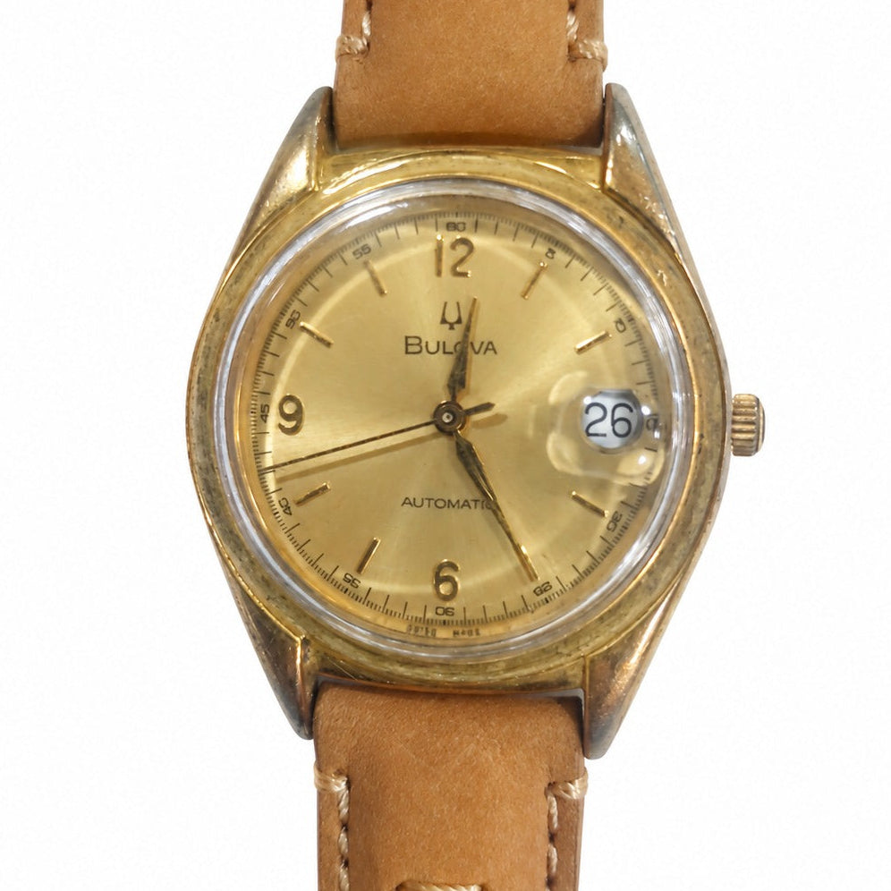 Orologio Bulova Automatico Cassa Dorata 37,6 mm con Data e Fondello Trasparente Vintage