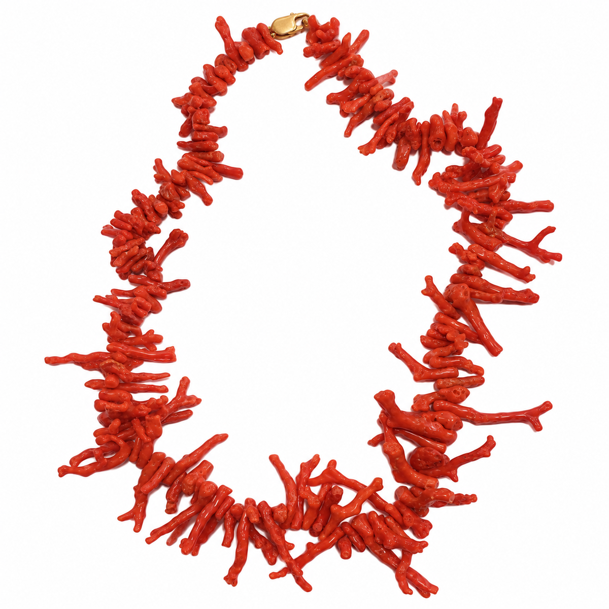 Collana Corallo Rosso Naturale a Rametti Chiusura in Oro 60 cm Vintage