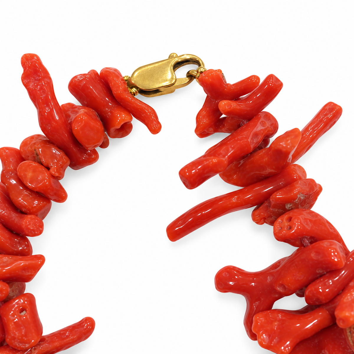 Collana Corallo Rosso Naturale a Rametti Chiusura in Oro 60 cm Vintage