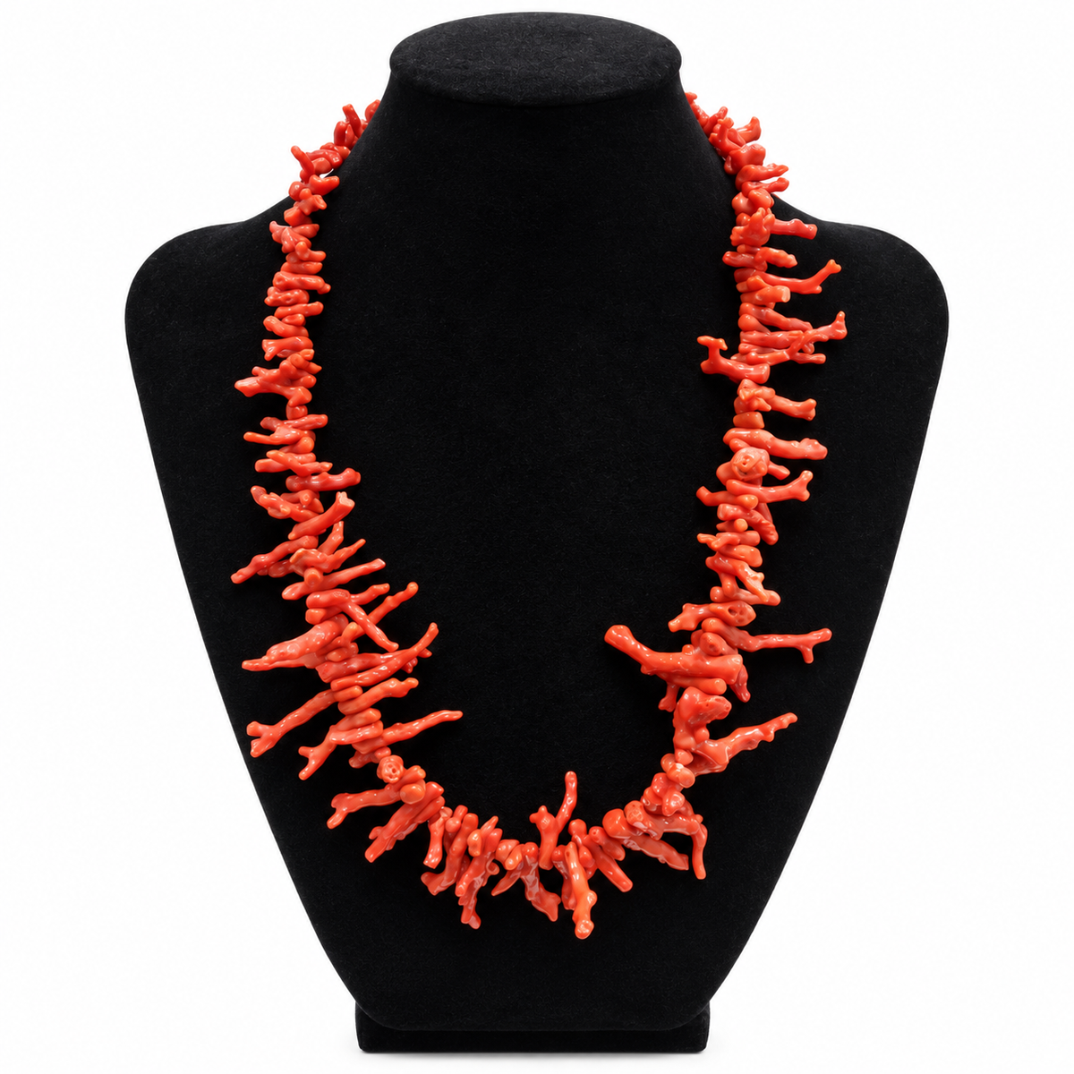 Collana Corallo Rosso Naturale a Rametti Chiusura in Oro 60 cm Vintage