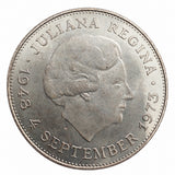 Moneta 10 Gulden Paesi Bassi 1973 Regina Giuliana in Argento 720/1000