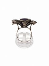 Anello Fiore Ametista Argento Oro 375 Diamanti Rosetta Vintage Cocktail 15g