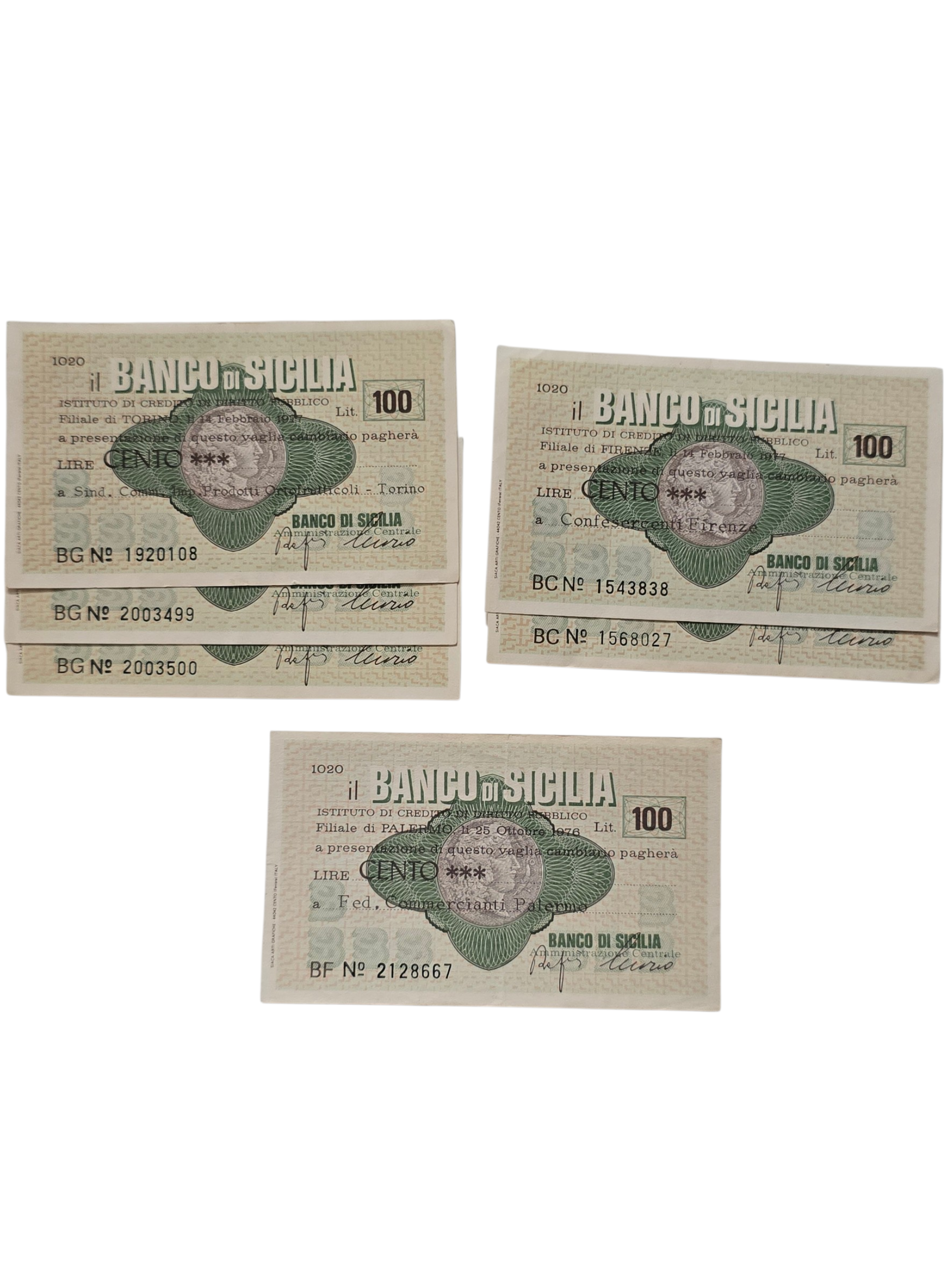 Lotto 6 MINIASSEGNO 100 LIRE BANCO DI SICILIA