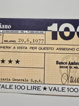 Miniassegno Italia 100 Lire 29-6-1977 Milano
