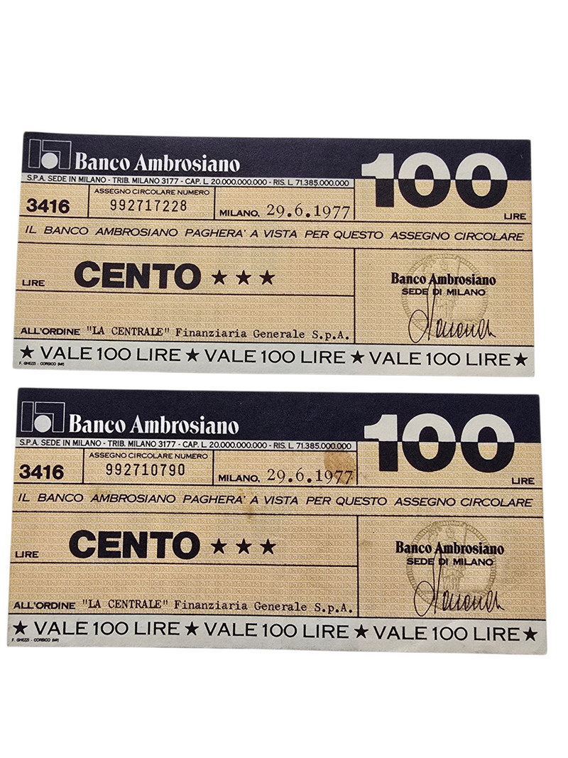 Miniassegno Italia 100 Lire 29-6-1977 Milano