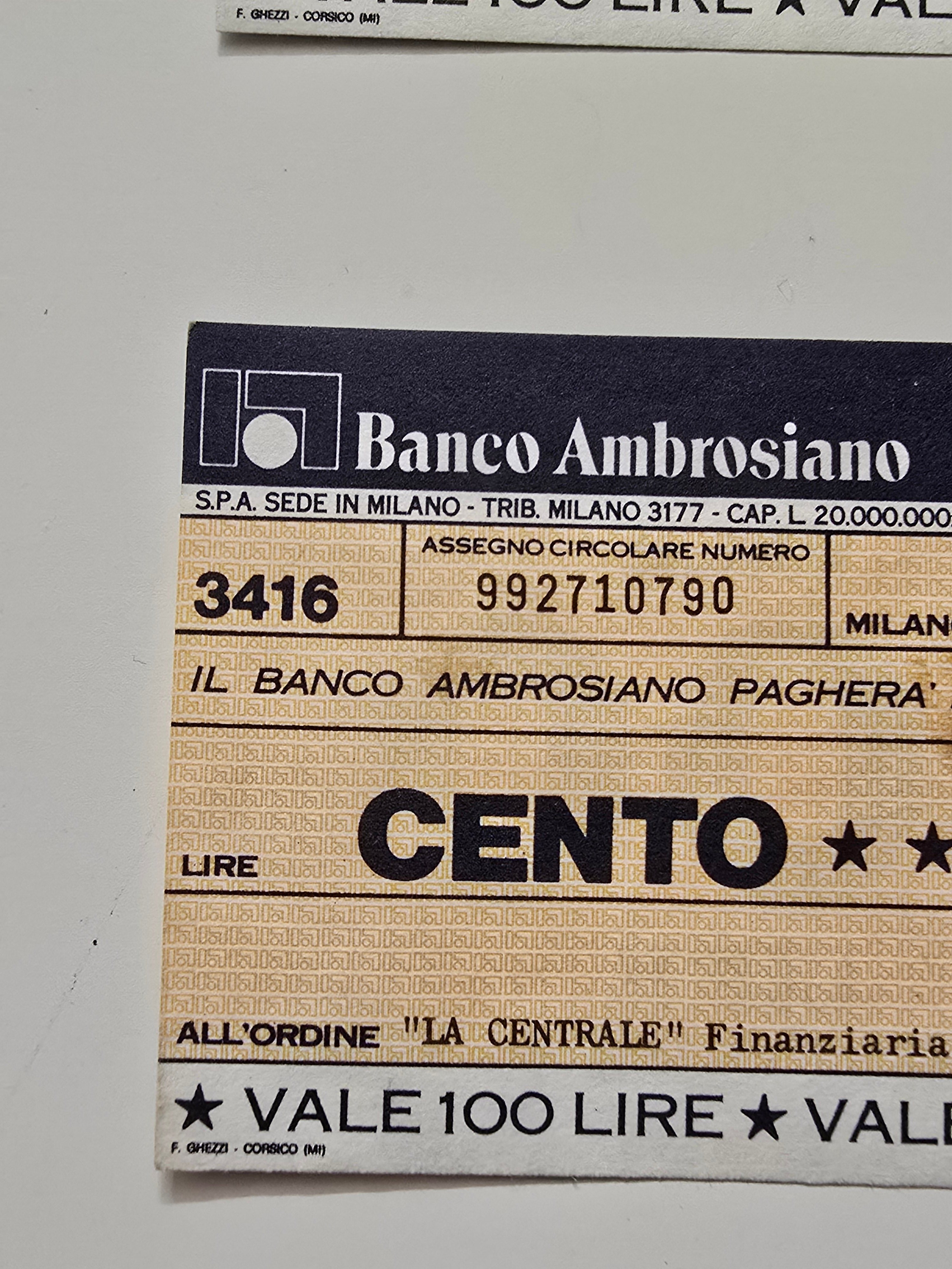 Miniassegno Italia 100 Lire 29-6-1977 Milano