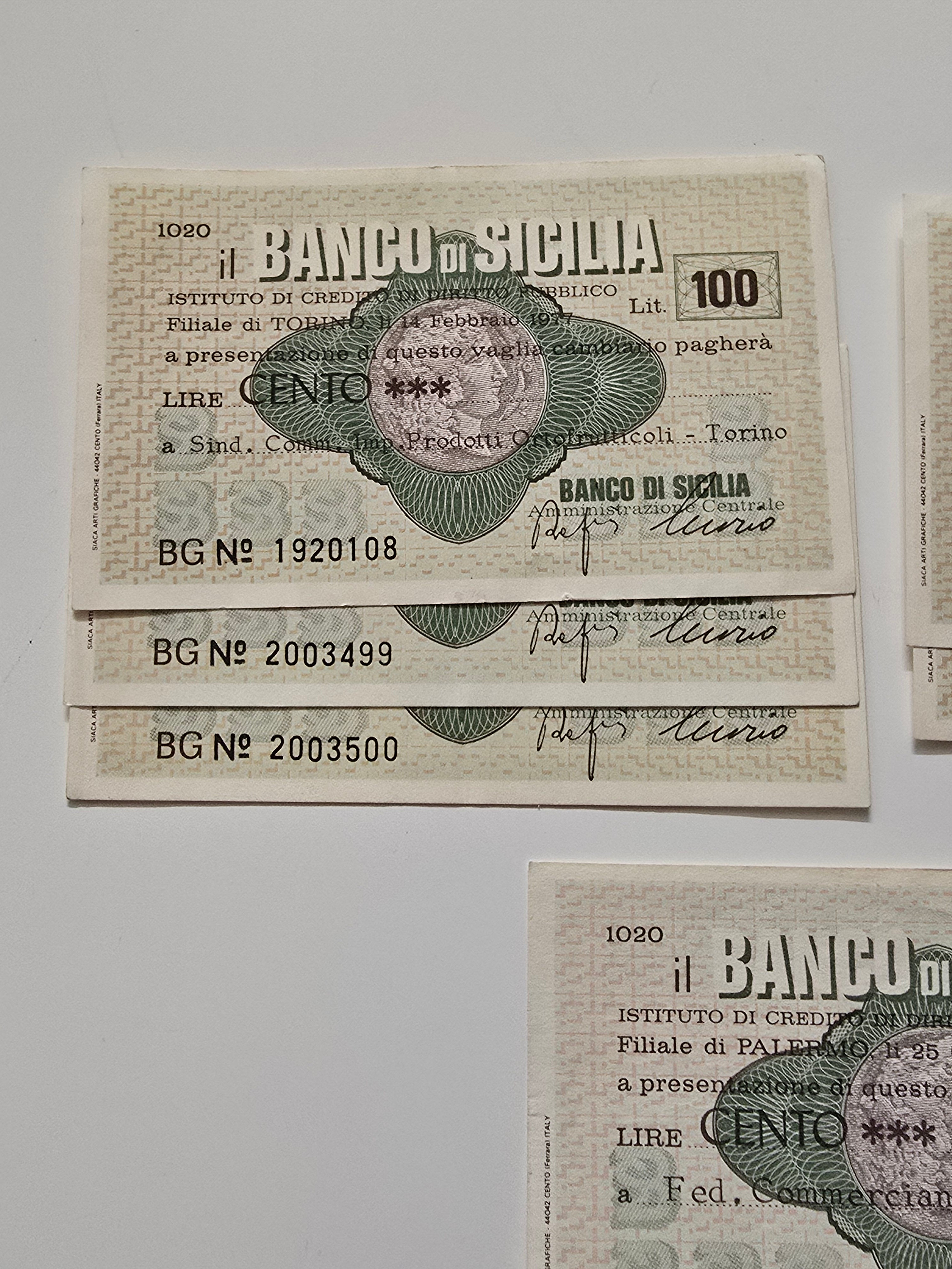 Lotto 6 MINIASSEGNO 100 LIRE BANCO DI SICILIA