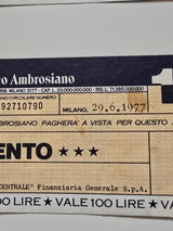 Miniassegno Italia 100 Lire 29-6-1977 Milano