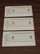 3 pezzi MINI ASSEGNO 100 CENTO LIRE BANCA CREDITO AGRARIO FERRARA A AUTOSTRADE - 1977