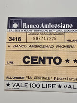 Miniassegno Italia 100 Lire 29-6-1977 Milano