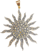 Ciondolo Sole Oro 585 Argento Diamanti Taglio Rosetta Vintage Grande Pavé 18g