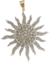 Ciondolo Sole Oro 585 Argento Diamanti Taglio Rosetta Vintage Grande Pavé 18g