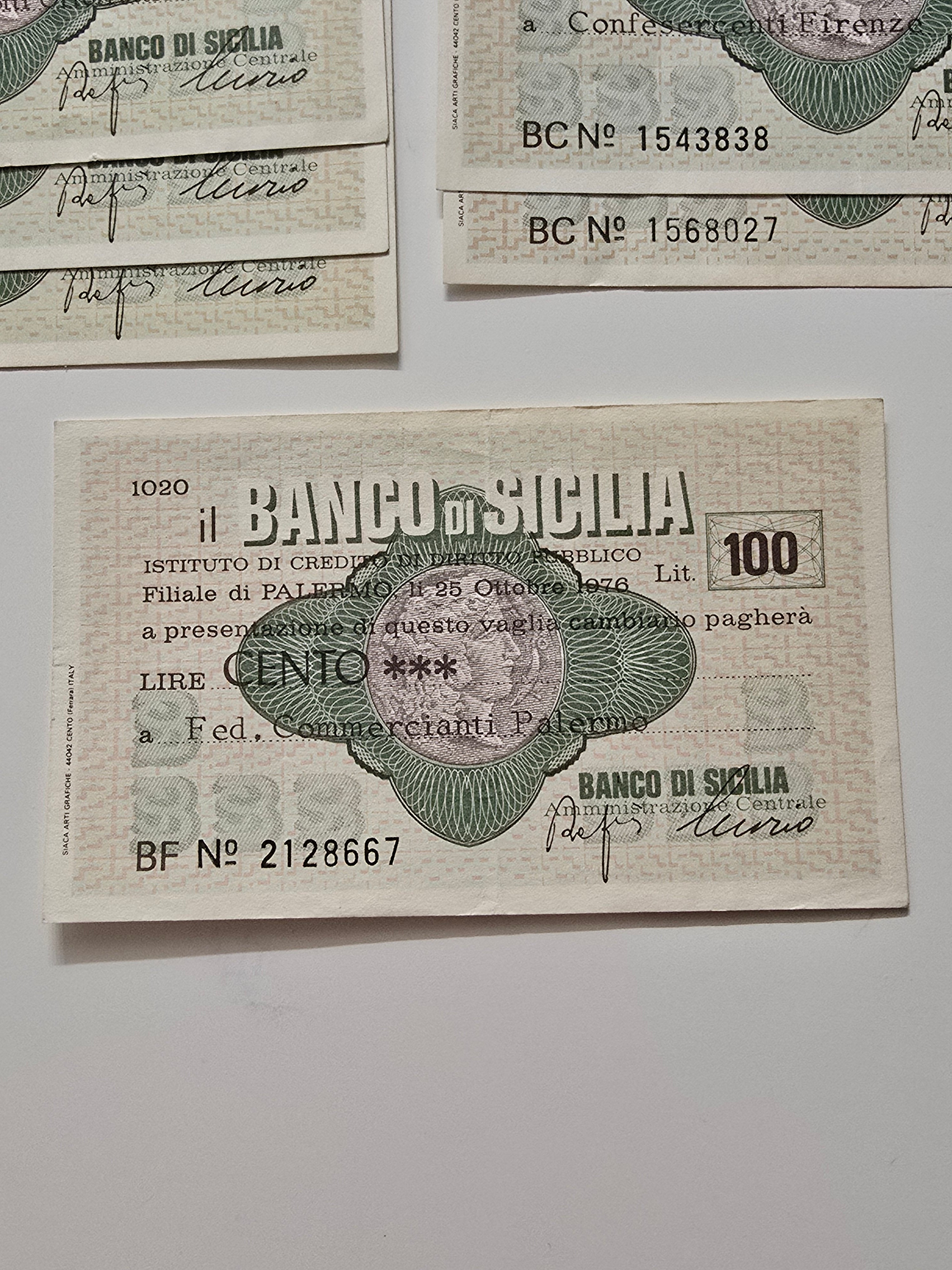 Lotto 6 MINIASSEGNO 100 LIRE BANCO DI SICILIA
