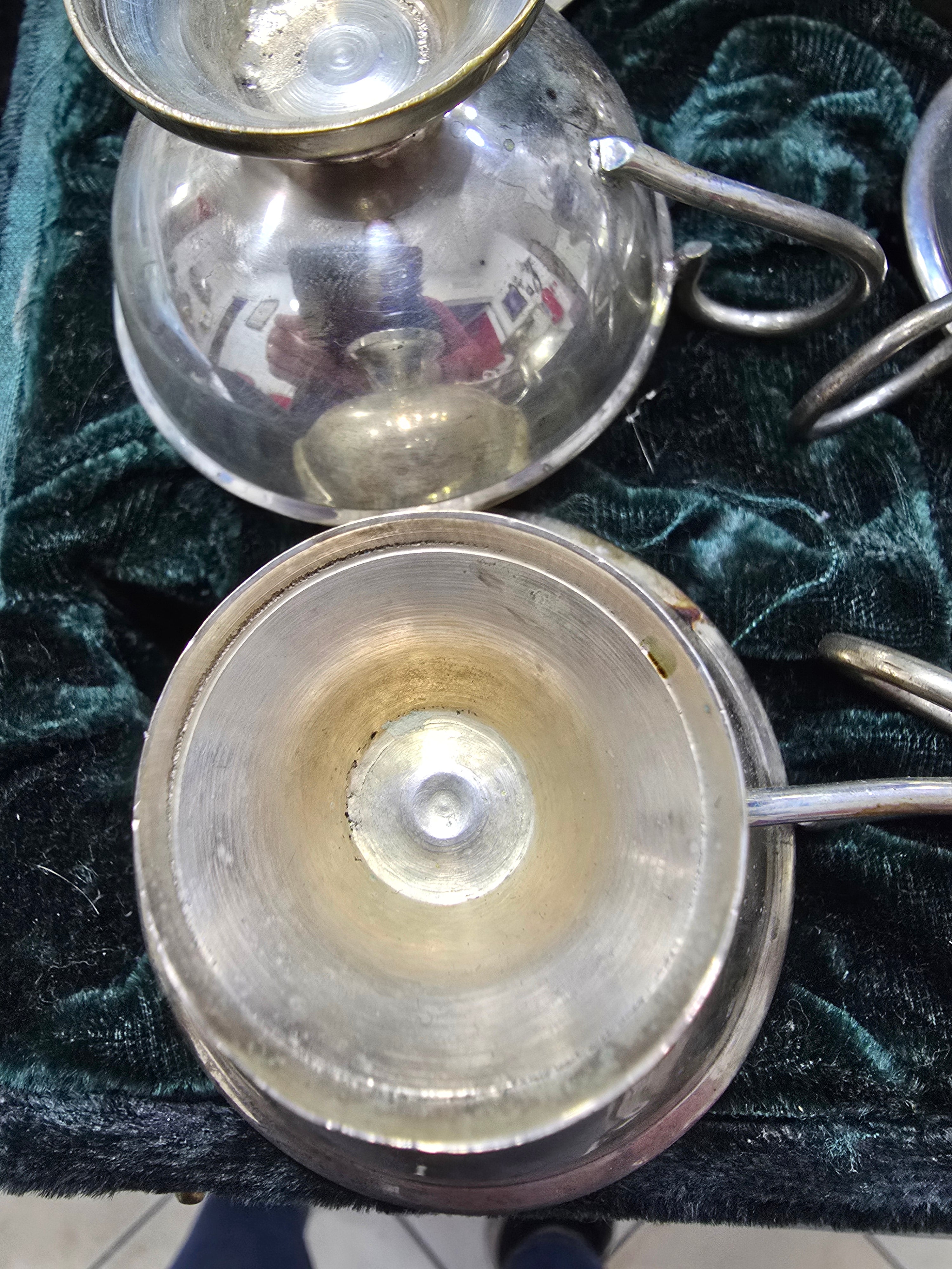 Set di bicchieri da punch vintage in silver plated con custodia