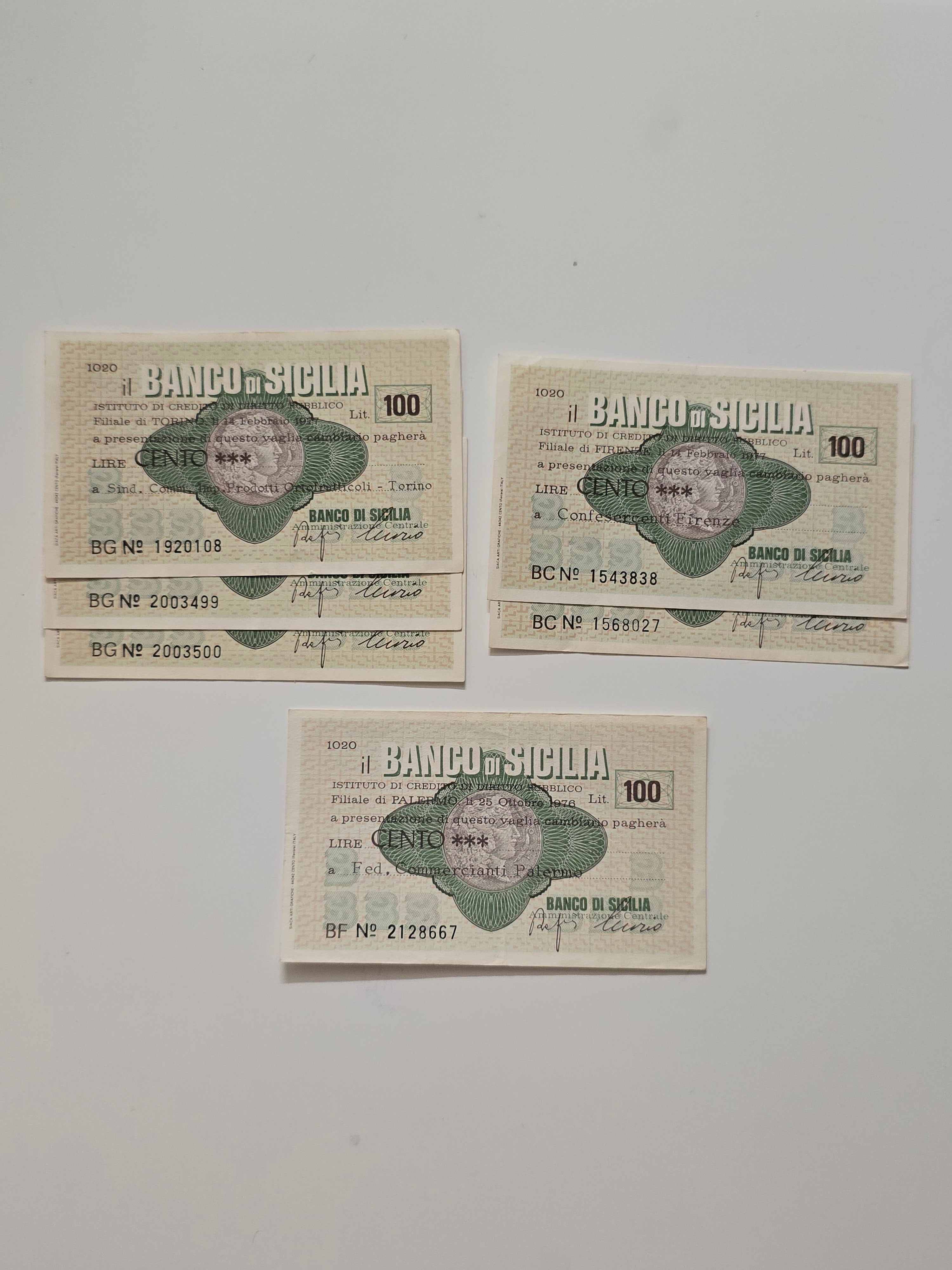 Lotto 6 MINIASSEGNO 100 LIRE BANCO DI SICILIA