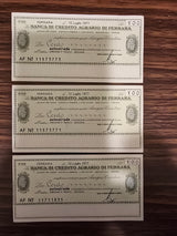 3 pezzi MINI ASSEGNO 100 CENTO LIRE BANCA CREDITO AGRARIO FERRARA A AUTOSTRADE - 1977