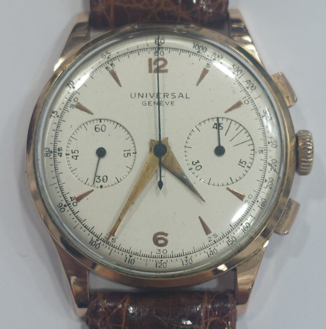 Universal Genève 18k 37 mm cronografo carica manuale uomo 124103