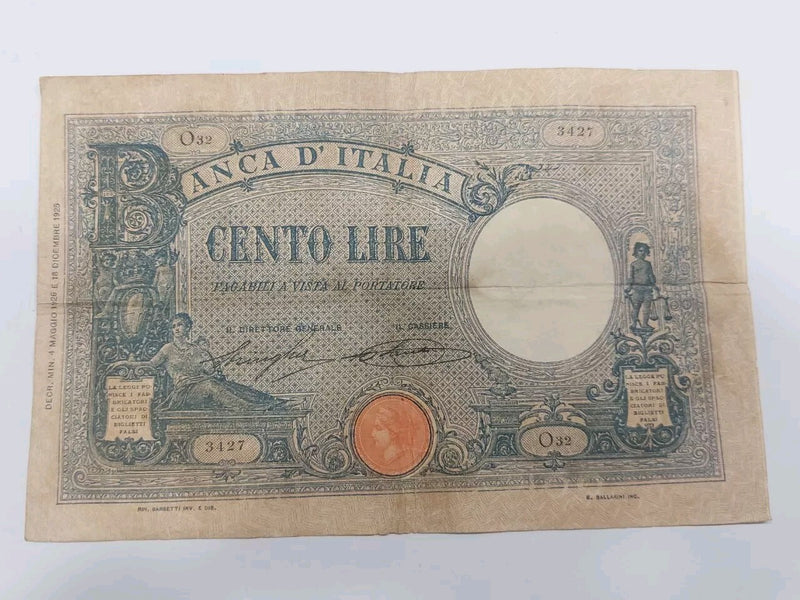 REGNO D'ITALIA 100 LIRE AZZURRINO (DECRETO) 4 MAGGIO 1926 STRINGHER SACCHI R3