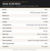 Seiko 6139-6012 Bruce Lee Gold Dial Cronografo Automatico Vintage 1972 Resist