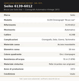 Seiko 6139-6012 Bruce Lee Gold Dial Cronografo Automatico Vintage 1972 Resist