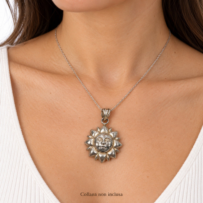 Ciondolo Sole con Volto in Argento 3,98 cm Vintage